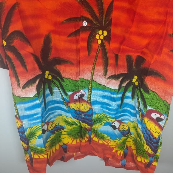 Vintage In-Gear Hawaiian tropical parrot palm tree button-up party shirt mens XL - Picture 3 of 6
